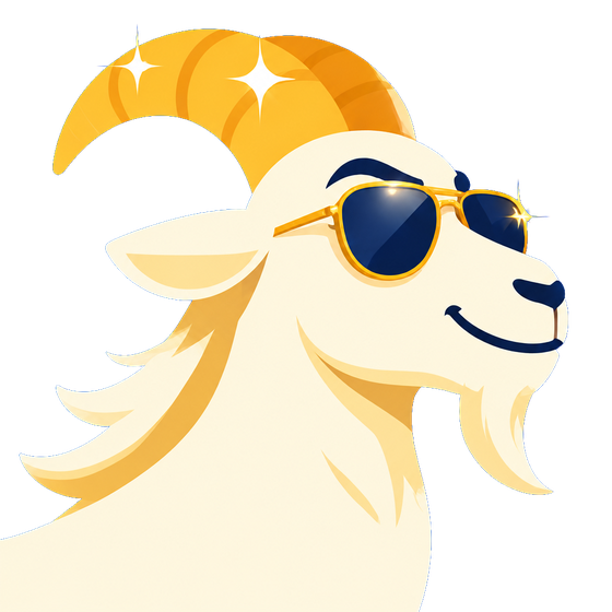 The GOAT, the SpeakGOAT mascot, in gold sunglasses.